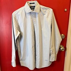 Calvin Klein Men's White and Blue Striped Shirt